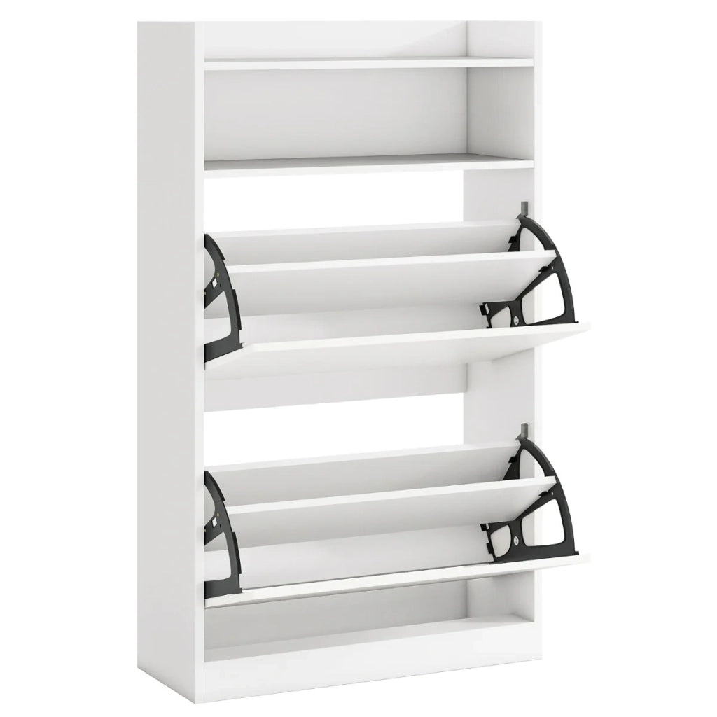 Scarpiera sottile con 2 cassetti a ribalta 60 x 24 x 102 cm salvaspazio design moderno in legno bianco 20_0012819