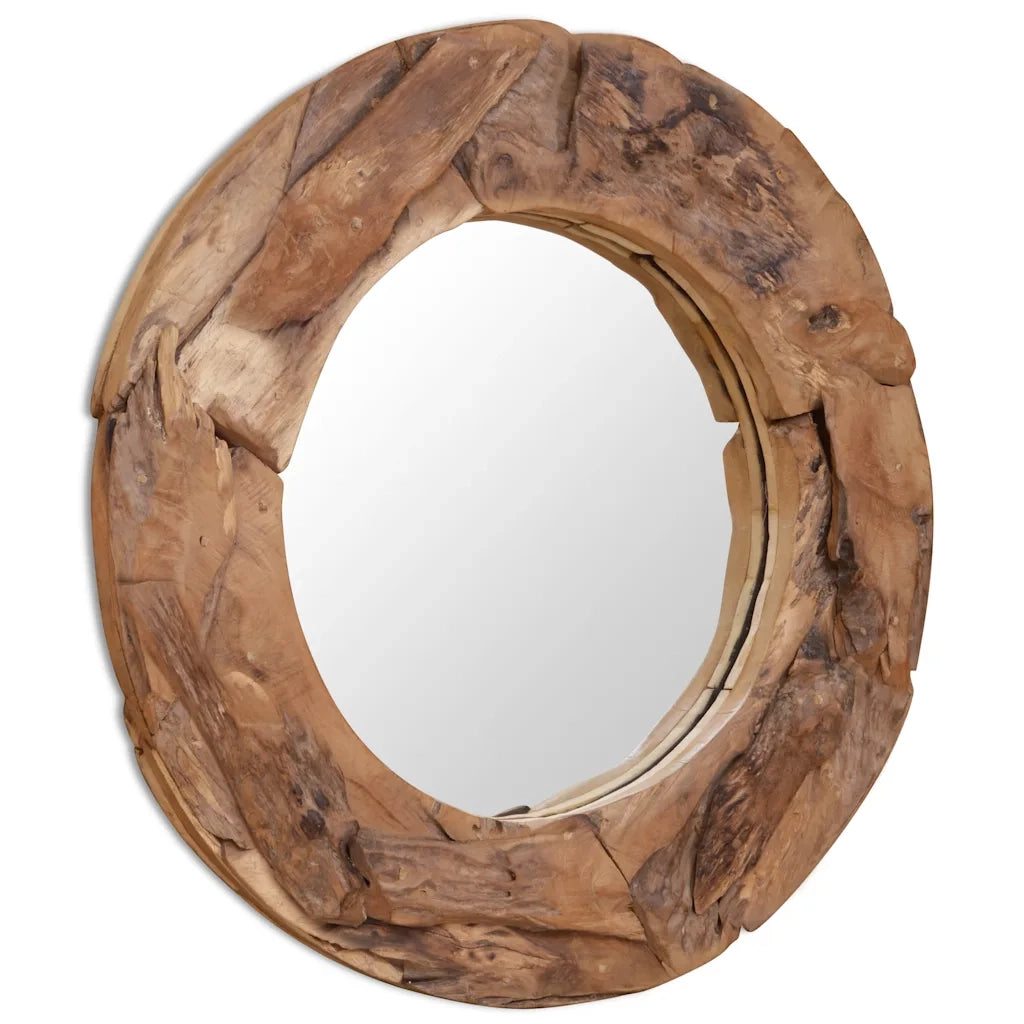 Specchio Decorativo in Legno di Teak 80 cm Rotondo 244561