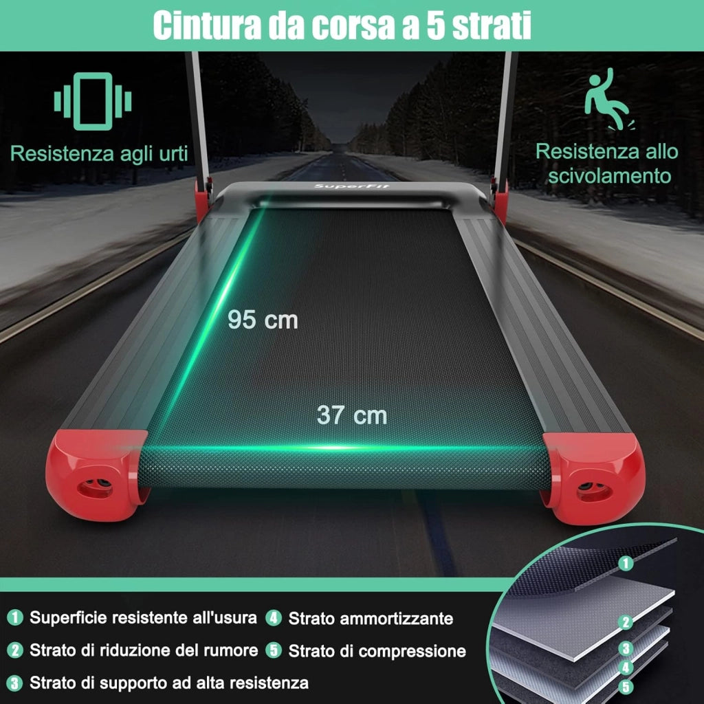 Tapis Roulant Pieghevole per Casa, con Controllo APP, 12 Programmi Preimpostati, Schermo LED e Porta Dispositivi, Velocità 0-12 km/h, Portata 90kg