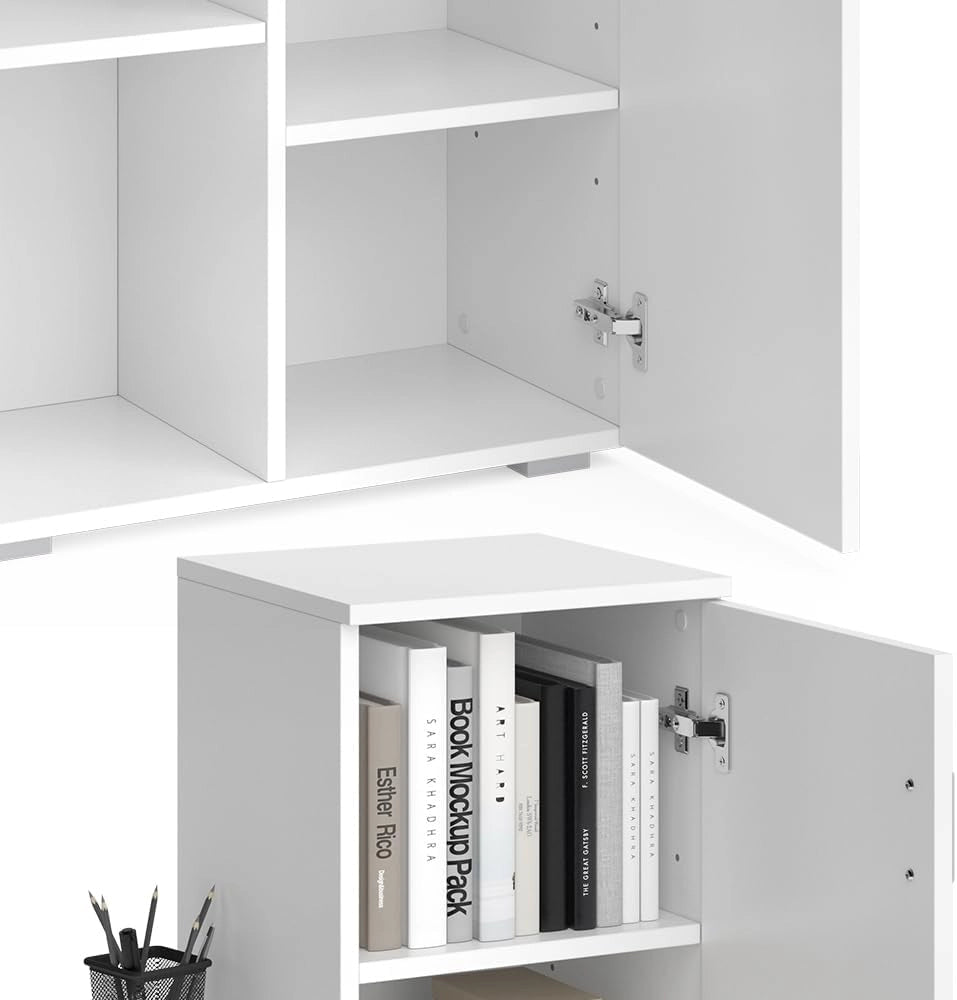 Scrivania per computer Ritz, Bianco, 141.2 x 45.2 cm, per l’utilizzo come scrivania con modulo scaffale laterale