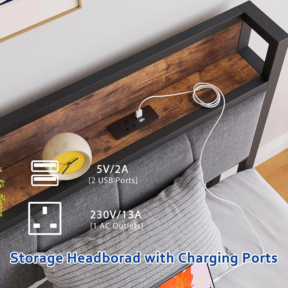 Struttura letto-Xylo-90x200cm,Nero,Con illuminazione LED e porte di ricarica USB-