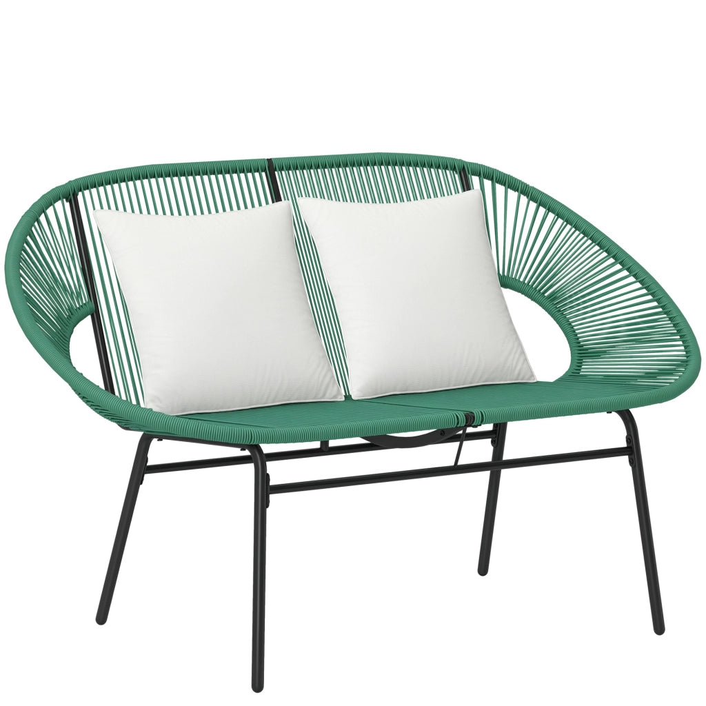 Divano da Giardino 2 Posti in Rattan e Acciaio con Cuscini ¨C Zephmum ¨C Verde 132x72x83 cm