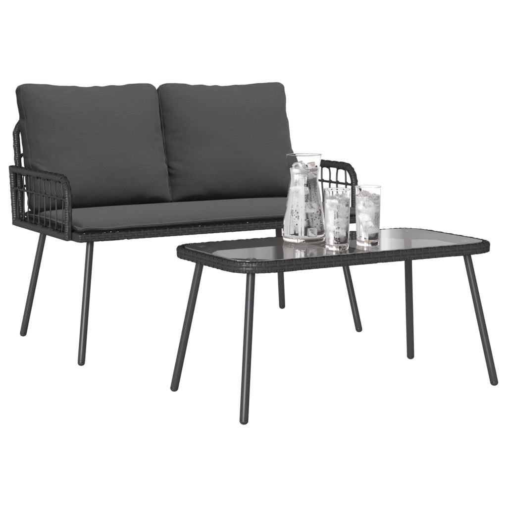 Set da pranzo da giardino con cuscini in polyrattan nero