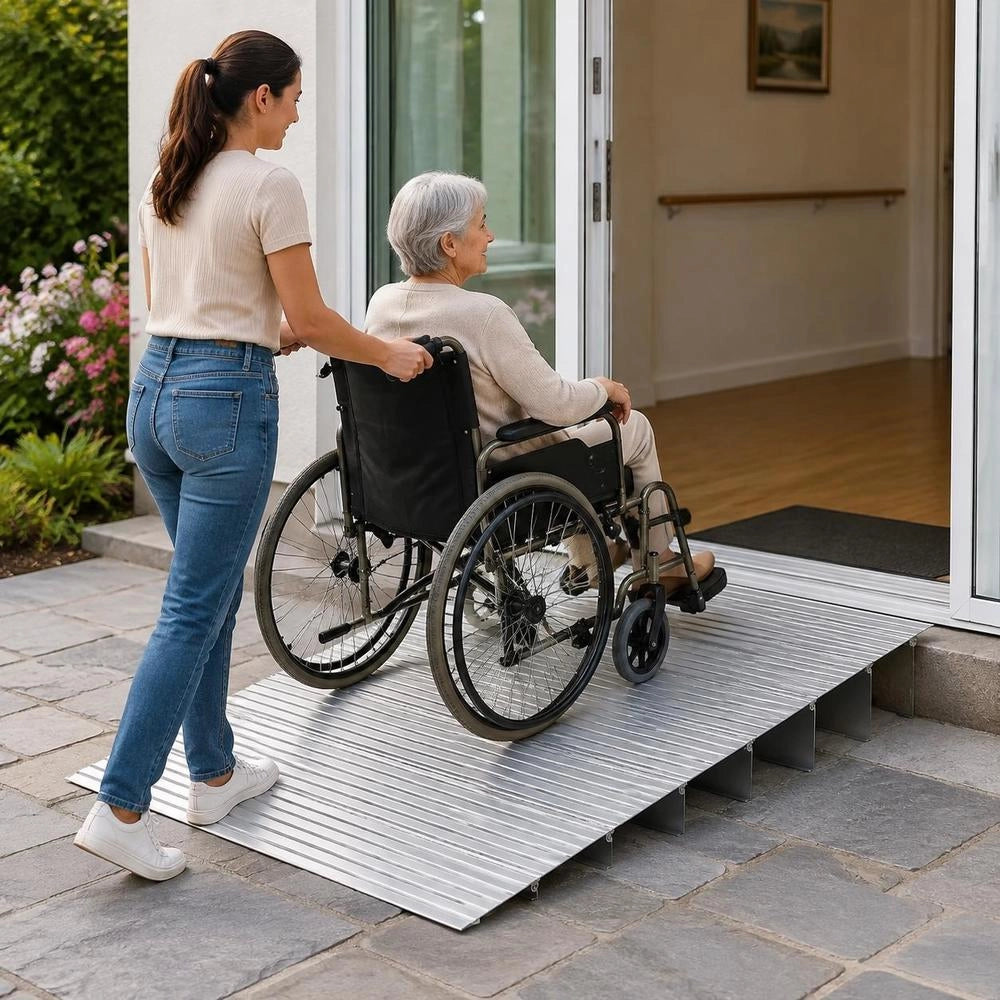 Threshold Ramp, 805x865x155 Mm, Wheelchair Ramp Made Of Aluminum Alloy With A Load Capacity Of 360 Kg, Curb Ramps For Home Stairs, Wheelchairs, Scooters, Walking Aids, Bicycles, Tricycles