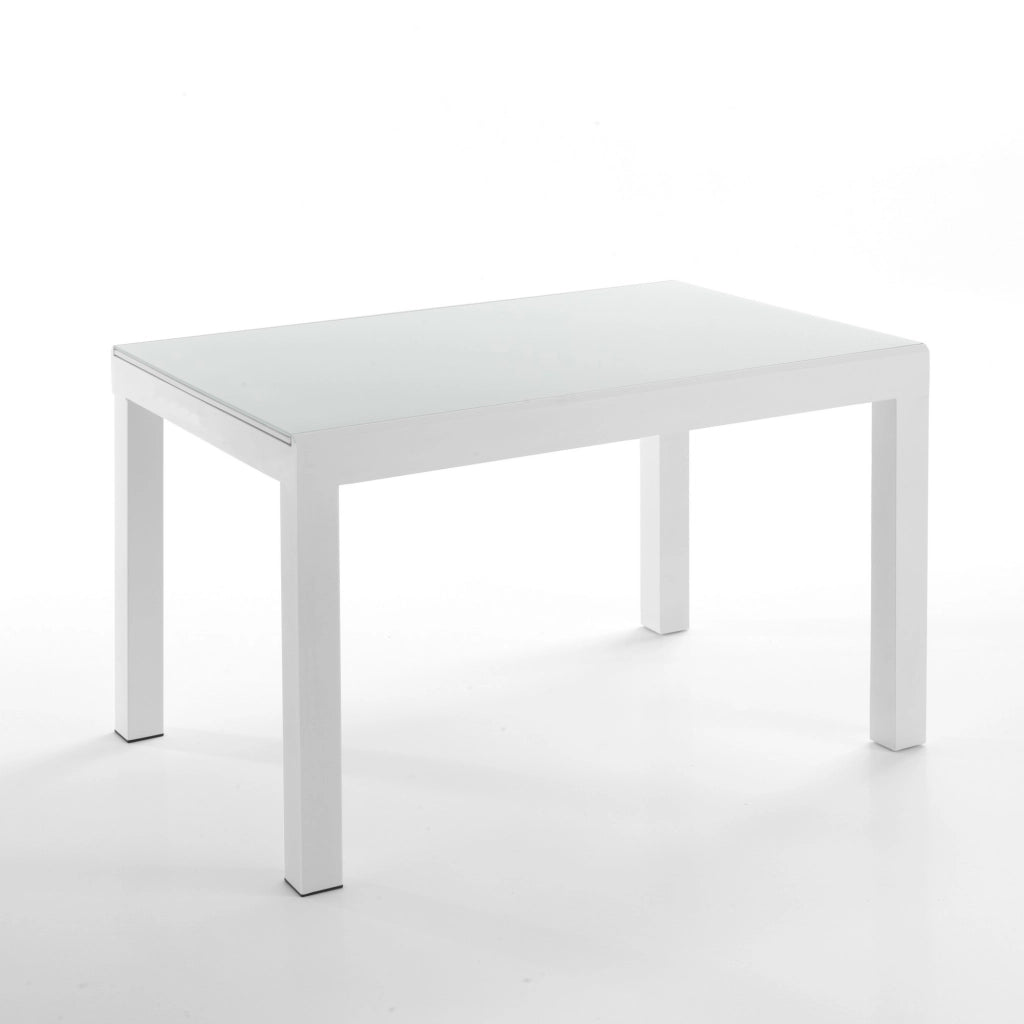 Tavolo allungabile in vetro temprato bianco cm. H.75 x P.83 x L.120