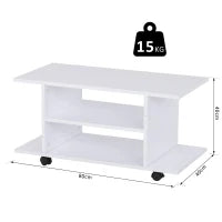 Mobile TV Moderno con Ripiani, Mobiletto Porta TV da 42" con Ruote Girevoli a Freni, 2 Piccolo Ripiani Laterali per Soggiorno e Camera da Letto, 80x40x40 cm, Bianco