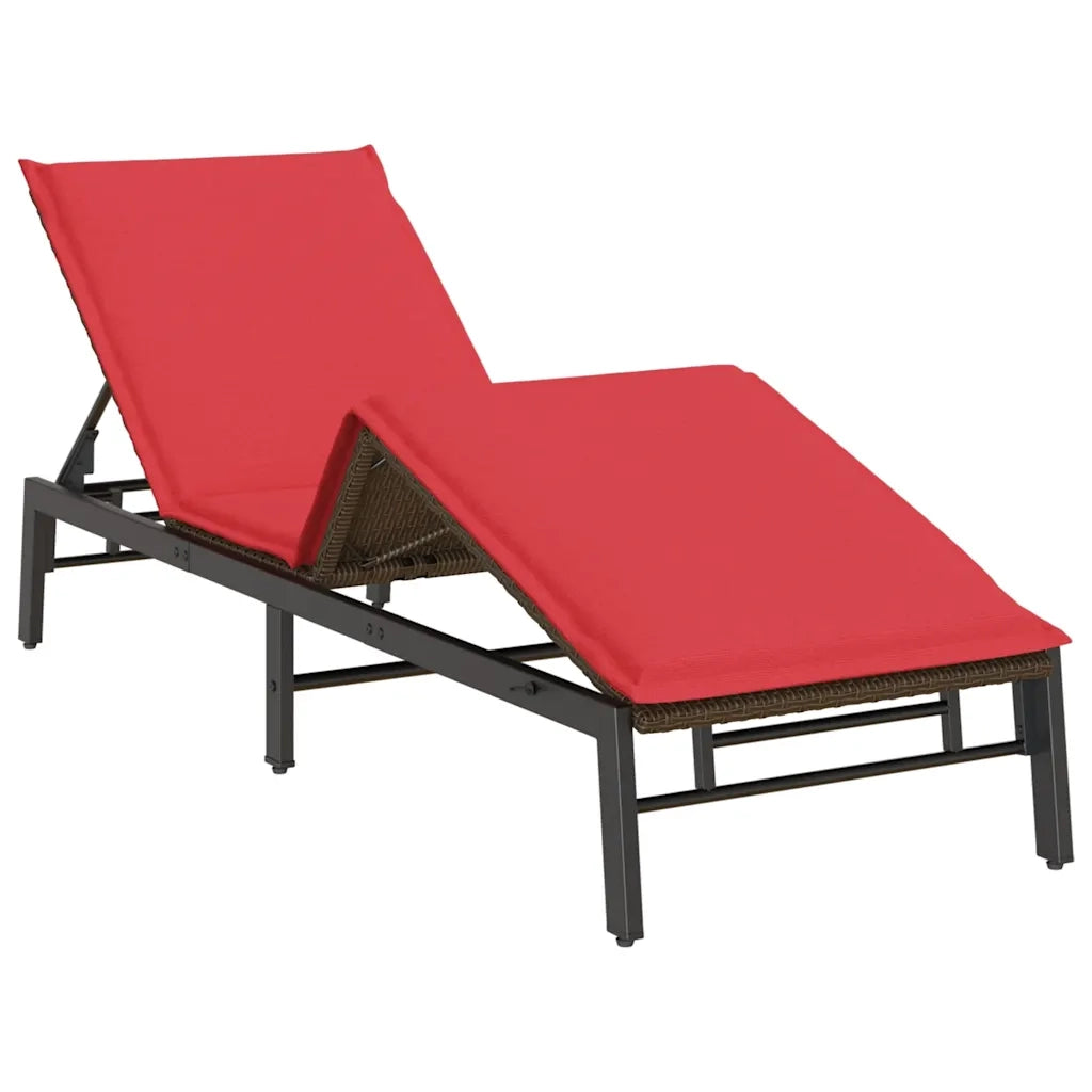 Lettino Prendisole con Cuscino Marrone in Polyrattan