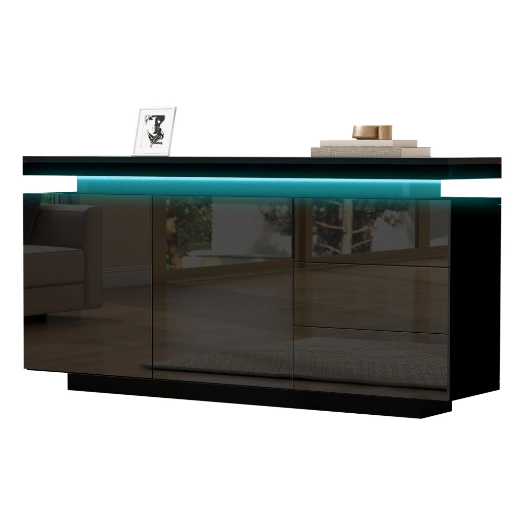 Madia LED 140x35x72,5 cm con 2 ante e 3 cassetti, nero HAVRYA