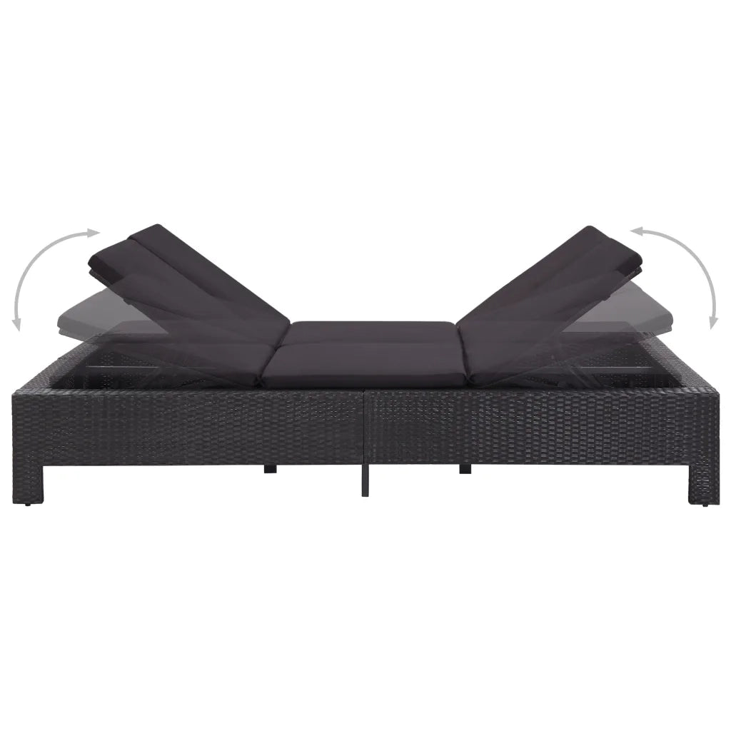 Lettino Prendisole a 2 Posti con Cuscino Nero in Polyrattan 46241