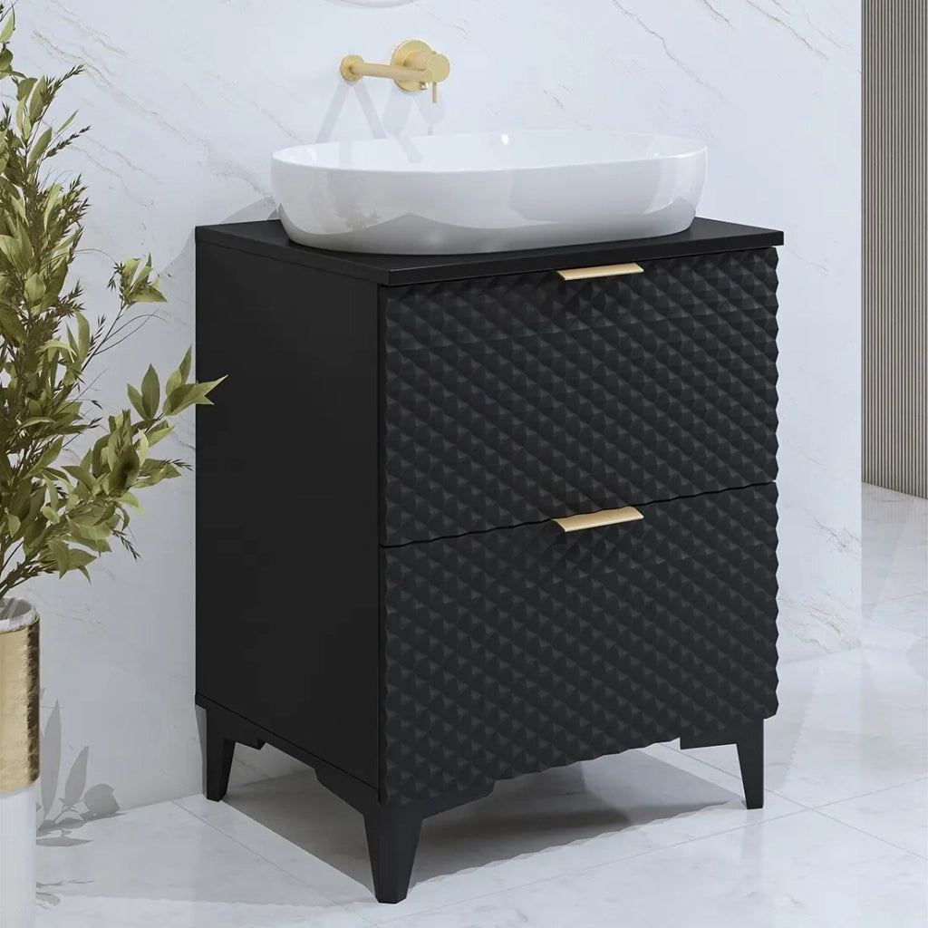 Mobile sottolavabo da bagno 60cm con 2 cassetti collezione CHIC colore nero e dorato