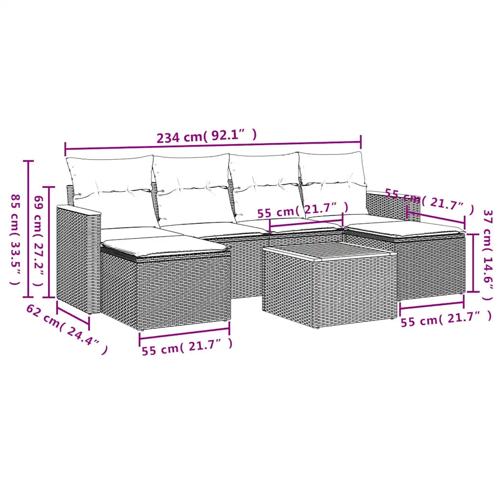Set Divani da Giardino 7 pz con Cuscini Nero in Polyrattan 3226225