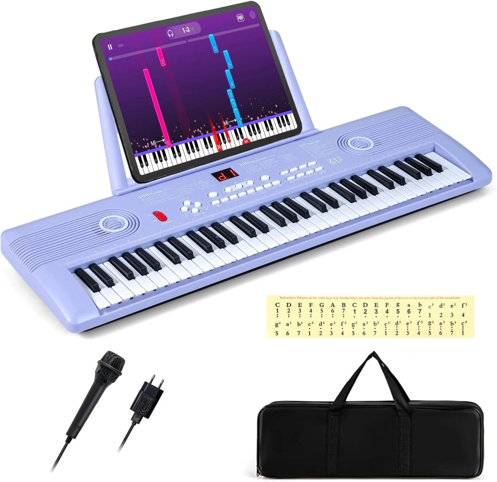 Pianoforte Digitale 61 Tasti Pieghevole, Tastiera Elettronica con Microfono e Leggio, Pianola Portatile con Borsa per il Trasporto per Principianti (Viola)