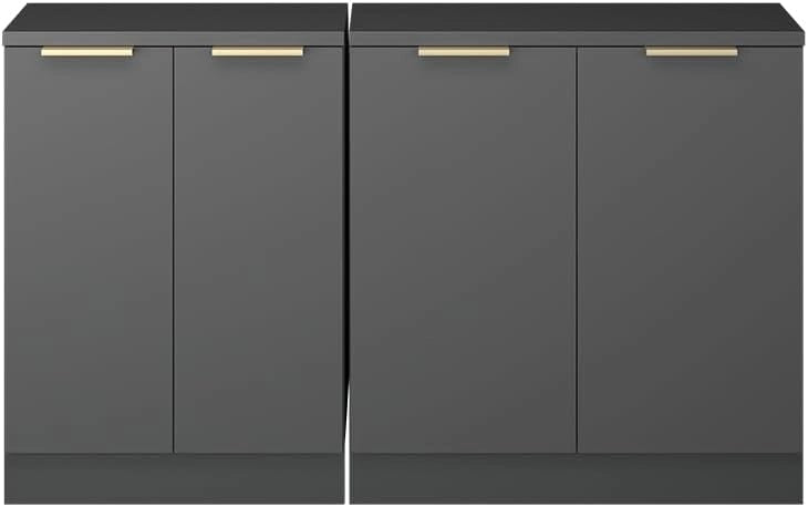 Set di mobili sottotetto Rion, Antracite-oro, 140 cm Set di 2 carcasse armadio profondità 60 cm, adatto per il salvaspazio sotto tetti spioventi