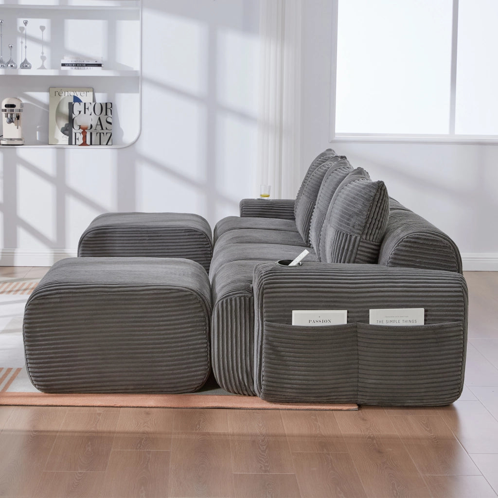 DIVANO Modulare 4 Posti 333x174x80 cm in Corduroy Grigio Scuro