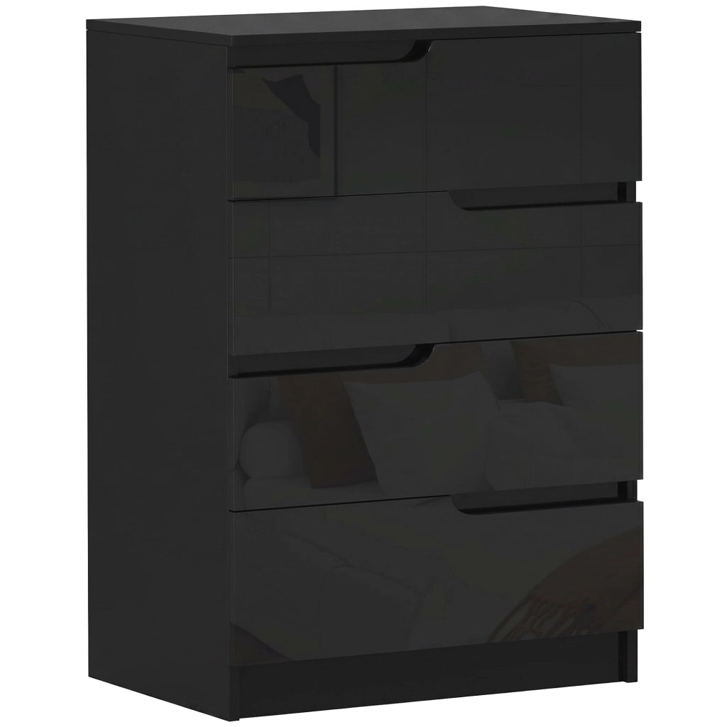 Cassettiera 60x40x85 cm 4 Cassetti Moderna e Minimal in Legno Nero Lucido