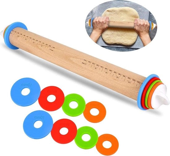 Deegroller adattabile con anelli rimovibili - accessori da forno - rivestimento antiscorrosione legno di quercia 36 cm