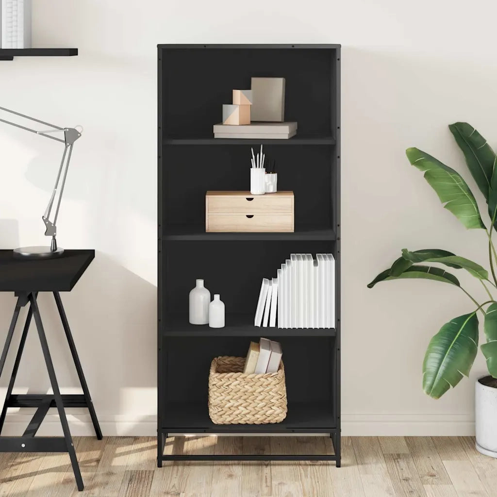 Libreria-Scaffale per Libri-Mobile di Stoccaggio Nera 60x35x139 cm in Truciolato