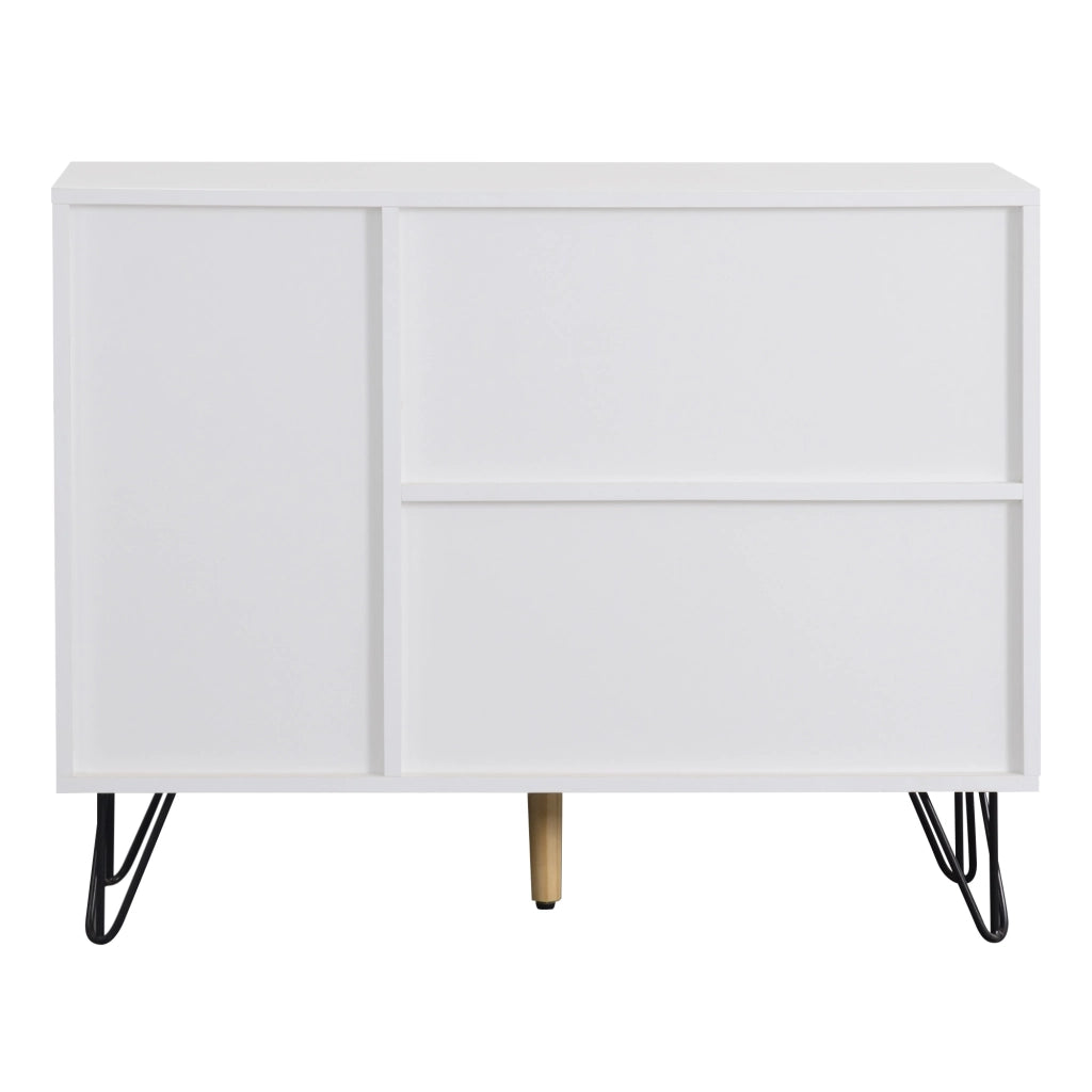 Credenza moderna bianco e legno a 3 ante，mobile contenitore con cassetto 90x30x71.5 cm