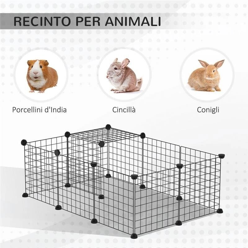 RECINTO PER CONIGLI E PORCELLINI D'INDIA MODULABILE CON ACCESSORI MONTAGGIO, 105X70X35CM - NERO