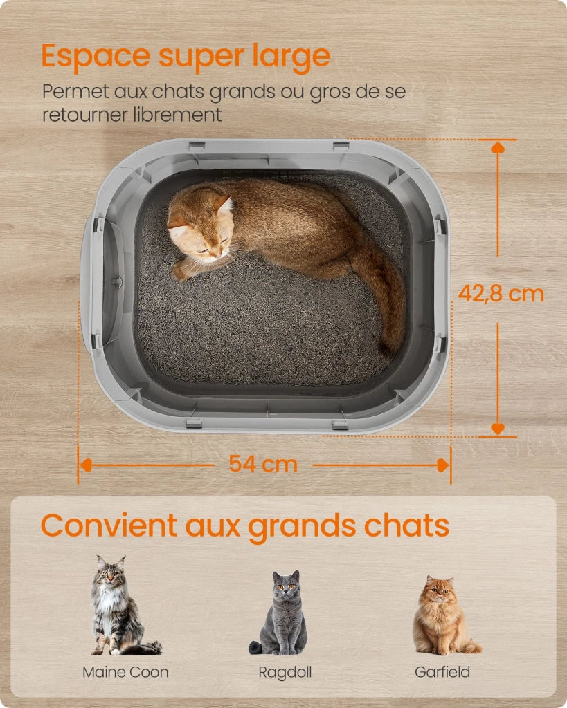 Lettiera XXL per gatti con coperchio vassoio rimovibile paletta spazzola spazio per gatti di grandi dimensioni meno disordine fondo a prova di perdite grigio 12_0004053