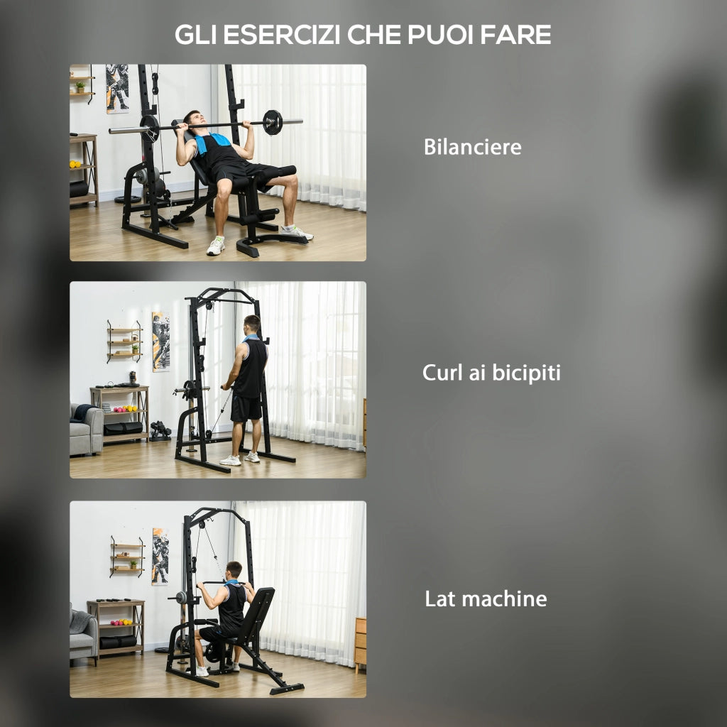 Torre di Potenza Multifunzione con Panca Addominali ¨C zephmum ¨C Nero, 152x105x212cm