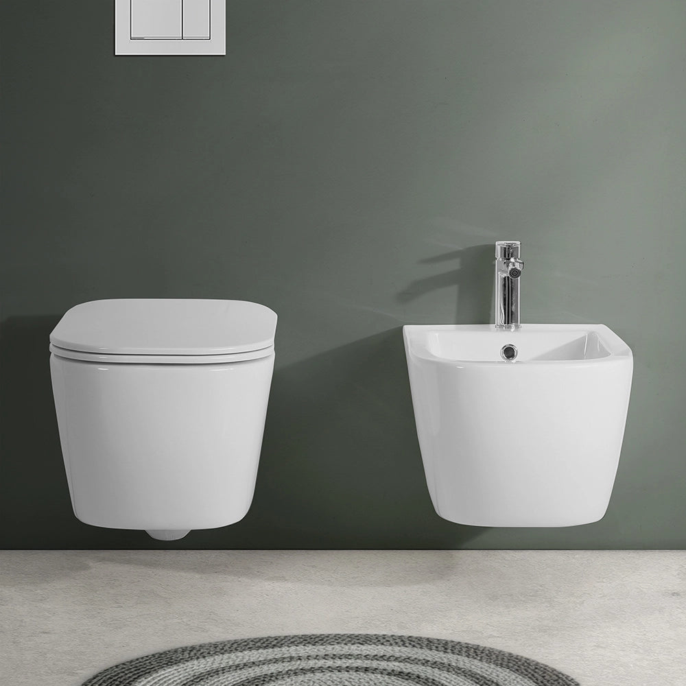 Wc sospeso bianco design quadrato in ceramica con scarico Rimless Kayra