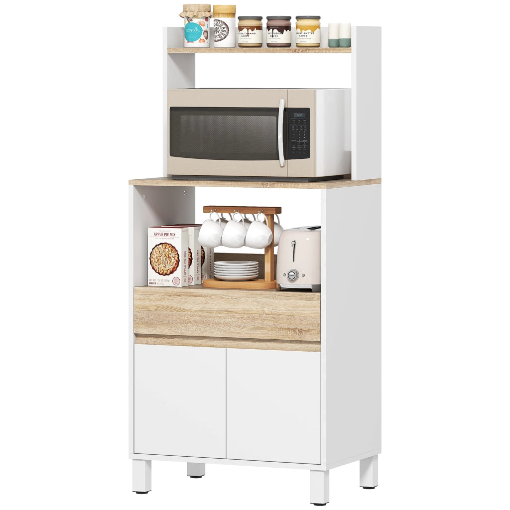 Buffet Cucina con Ante, Cassetto e Ripiano Superiore ¨C Zephmum ¨C Quercia e Bianco 60x40x131 cm