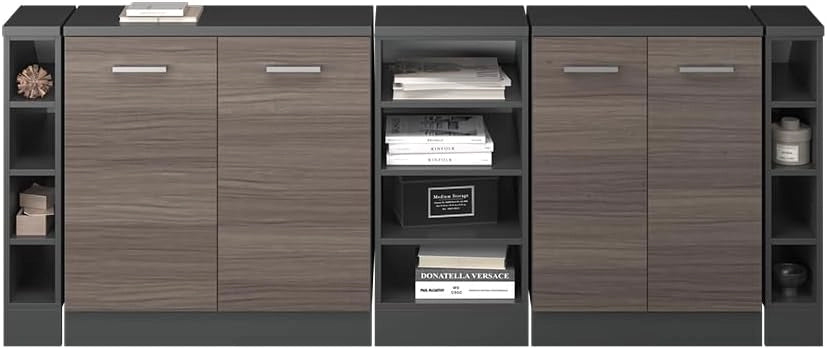 Set di mobili sottotetto Rion, Grigio nobile, 210 cm Set di 5 carcasse armadio profondità 60 cm, adatto per il salvaspazio sotto tetti spioventi