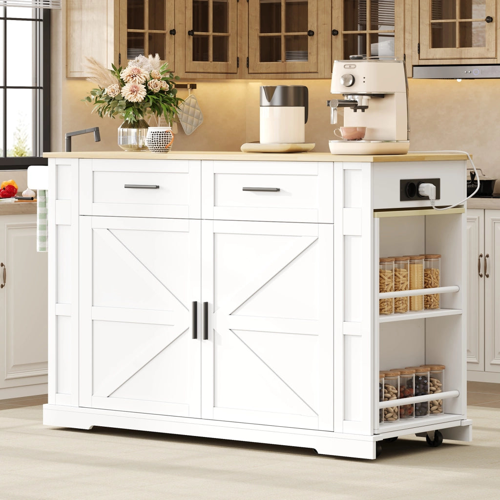 ISOLA CUCINA 130(205)x50x93 cm con prese, MDF Bianco/Legno