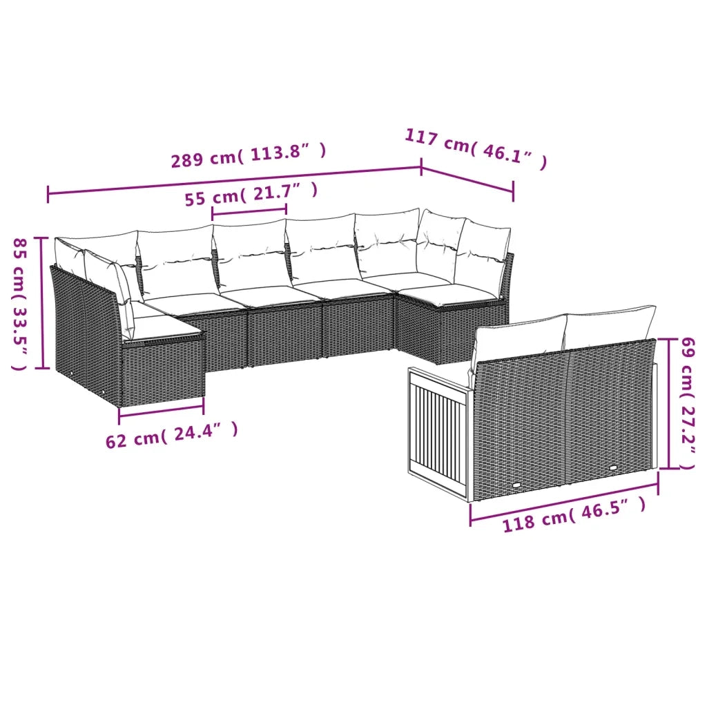 Set Divano da Giardino 9 pz con Cuscini Beige in Polyrattan 3227970