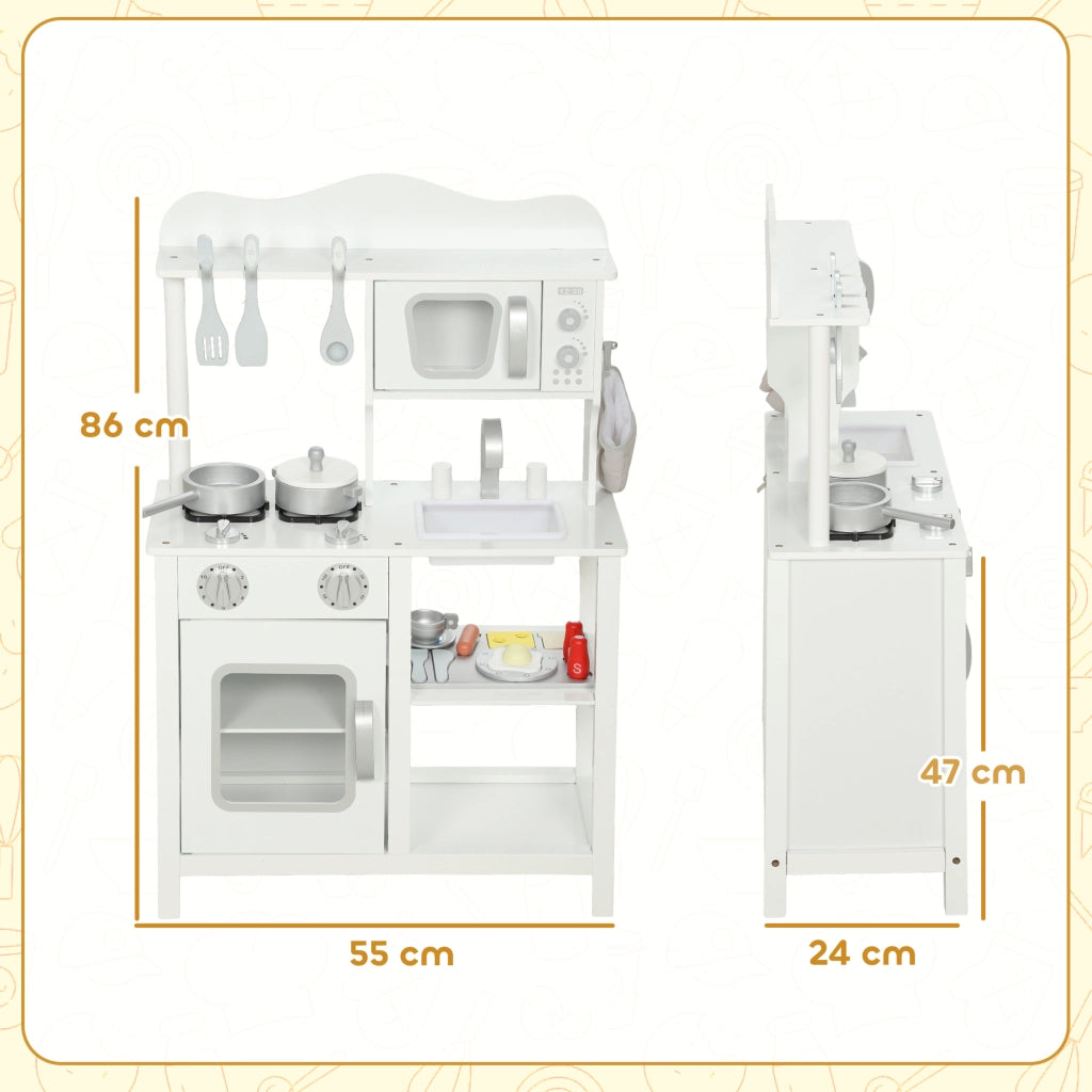 Cucina Giocattolo Bambini con Sonoro Accessori Lavello e Forno Microonde Legno ¨C Zephmum ¨C Bianco 80x30x90
