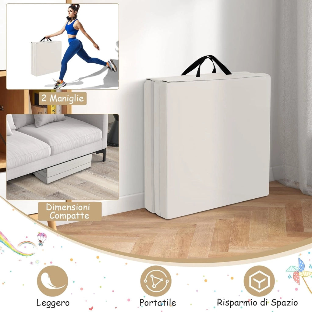 Tappetino da Yoga Spesso, Tappetino Fitness Pieghevole e Portatile con Imbottitura in EPE, Cerniera e Maniglie, Materassino Allenamento da Casa e Palestra, 180 X 60 X 5 cm