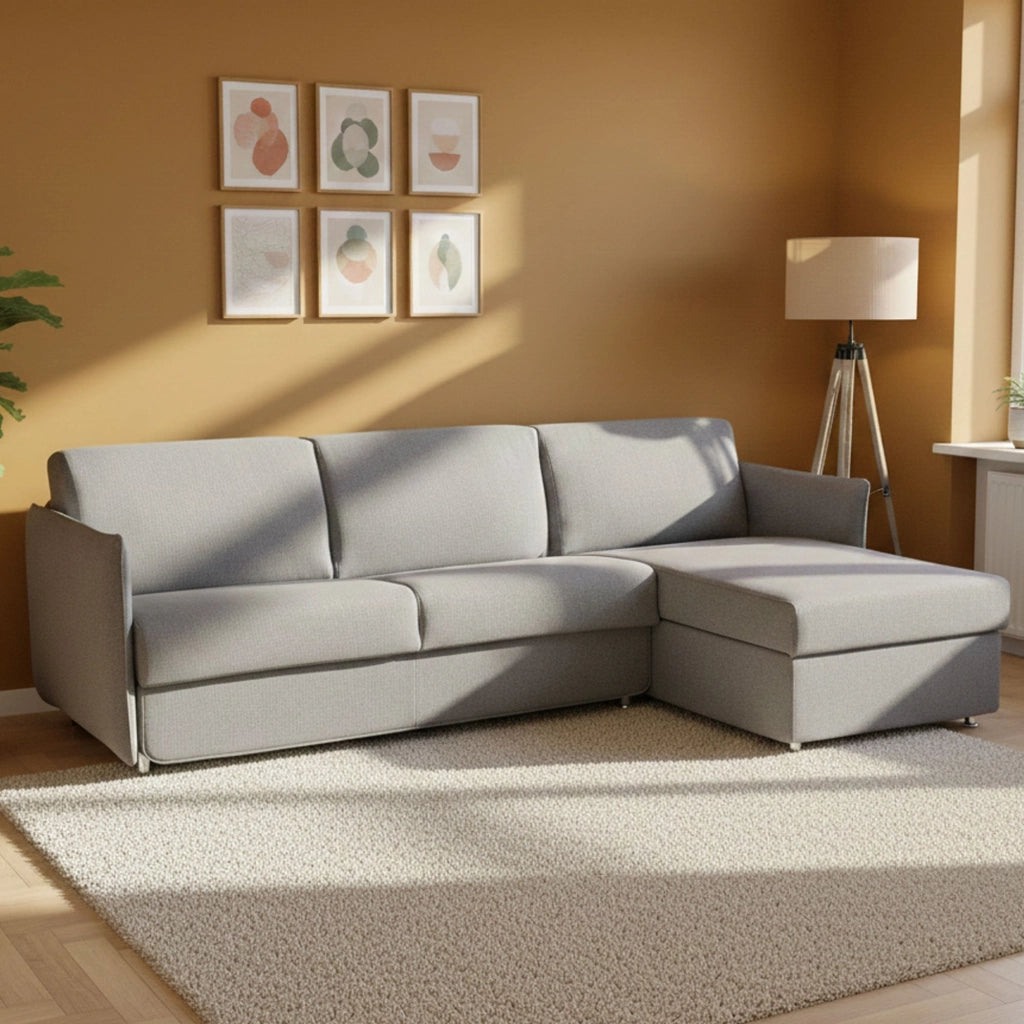Scordia, Divano Letto con Penisola Sfoderabile Made in Italy, 260x160 cm Grigio