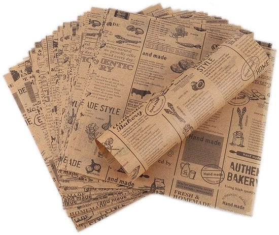 Parcheggio per cibi 100 pezzi - Ecologico - Resistente all'umidità - Resistente all'olio - Imballaggio alimentare - 25 x 25 cm - Adatto per hamburger/sandwich - Parcheggio per alimenti