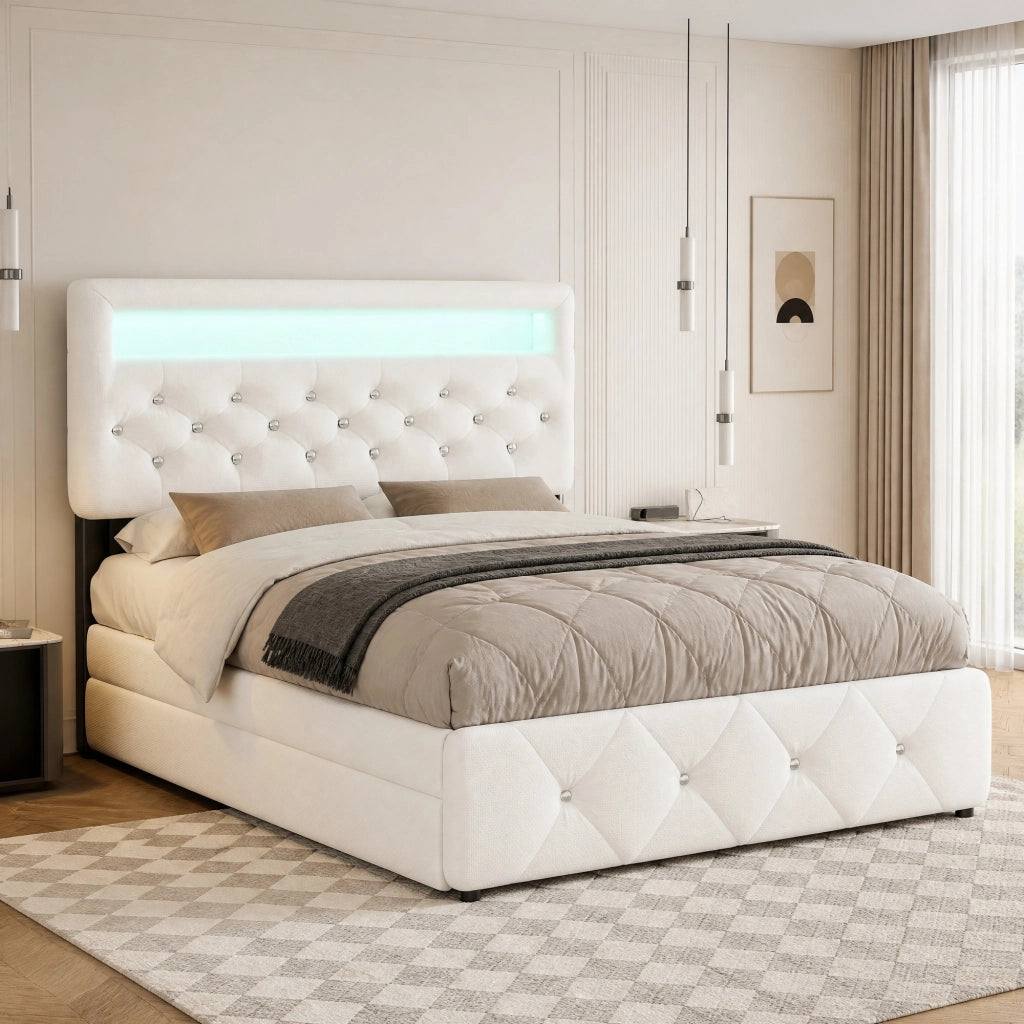 Letto matrimoniale imbottito 140x200 cm con letto estraibile