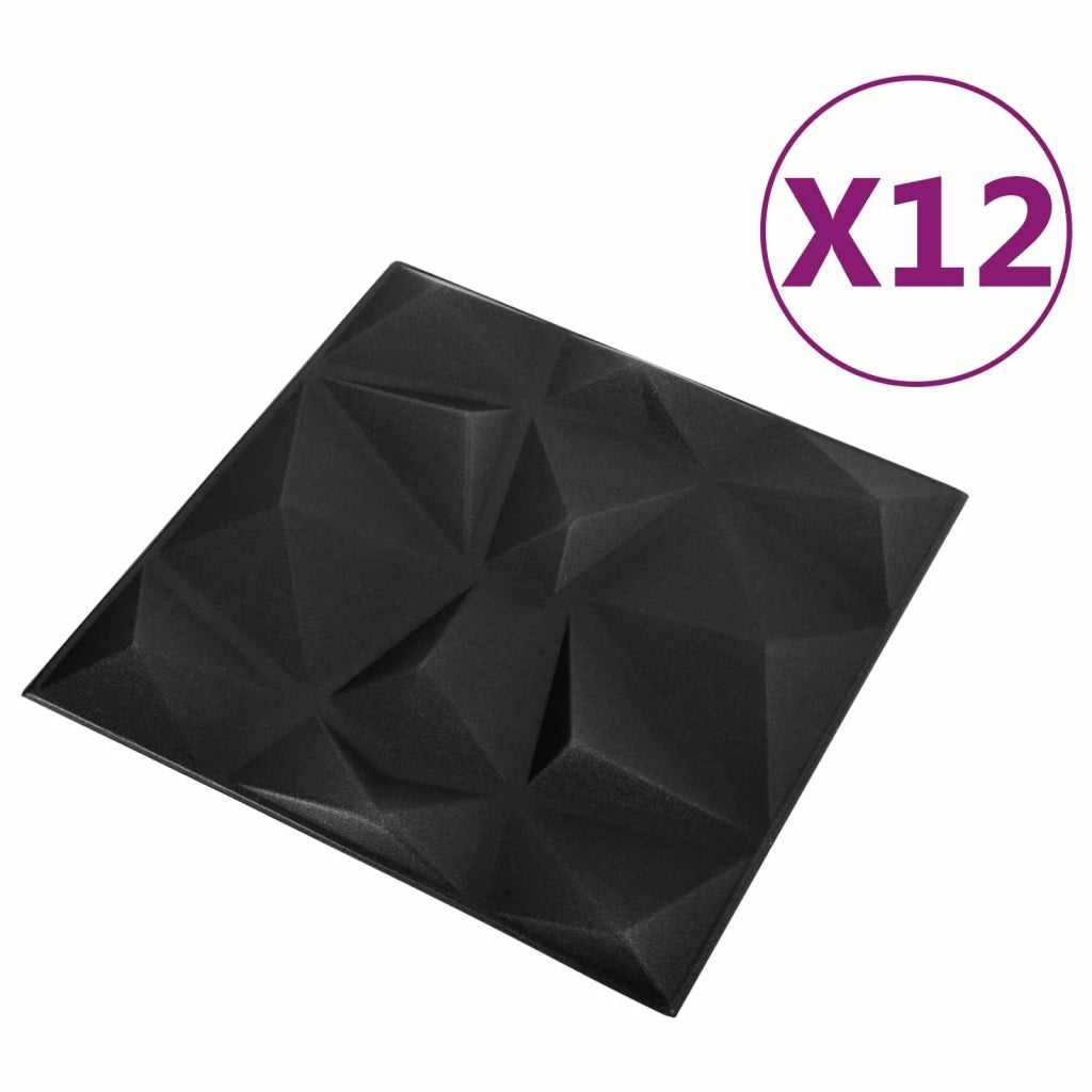 Pannelli da parete 12 pcs Nero Diamante 50 x 50 cm Schiuma XPS