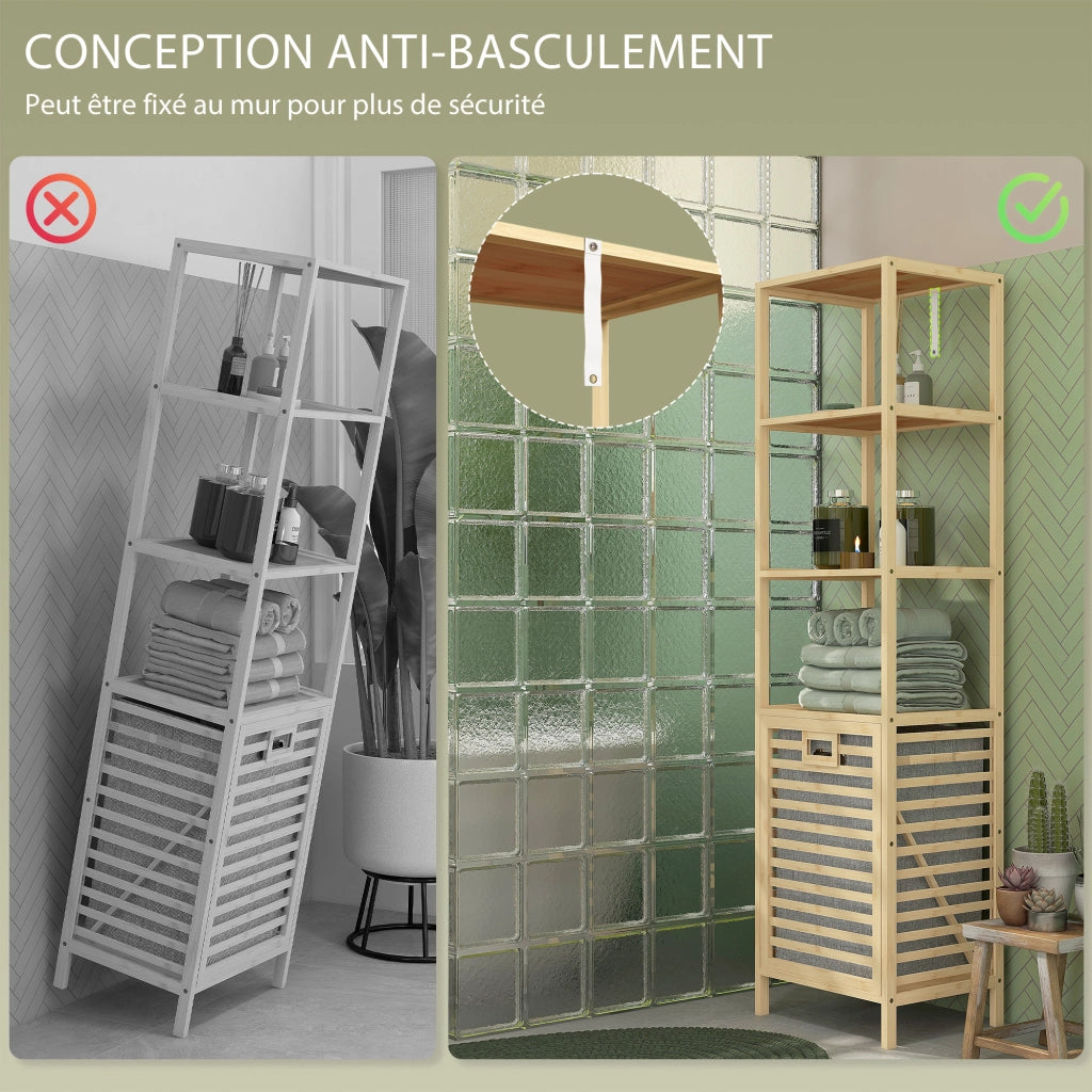 Mobile da bagno in bamb¨´ con 3 ripiani e cesto ¨C zephmum ¨C 44x33x160 cm