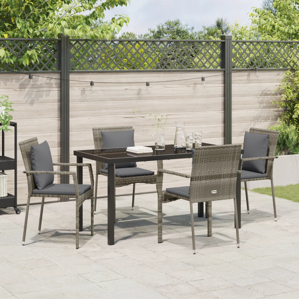 Set da Pranzo da Giardino da 5 Pezzi con Cuscini Grigio Polyrattan
