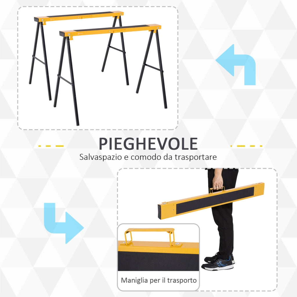 EasyComfort Set 2 Pezzi Cavalletti da Lavoro Pieghevoli e Portatili, Piano di Lavoro in Gomma Antiscivolo, Carico Max. 250kg