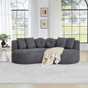 Divano modulare a 2 posti in chenille grigio antracite con schienale continuo e 6 cuscini, design curvo