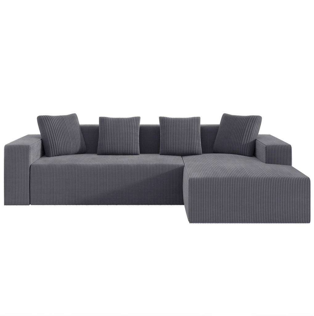 Divano modulare 261x146 cm grigio in velluto a coste con chaise longue