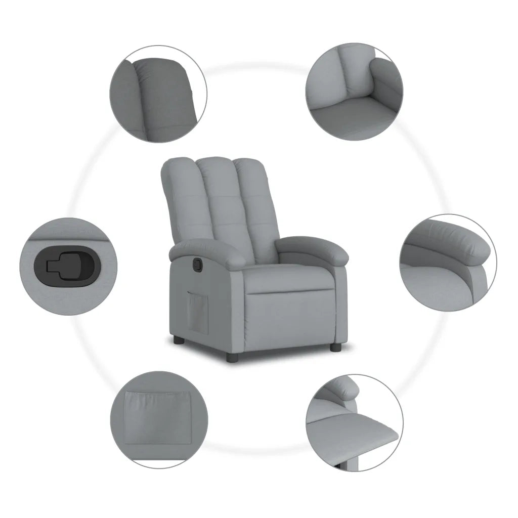Divano Sedia-Poltrona Reclinabile in Tessuto Grigio Chiaro 304599