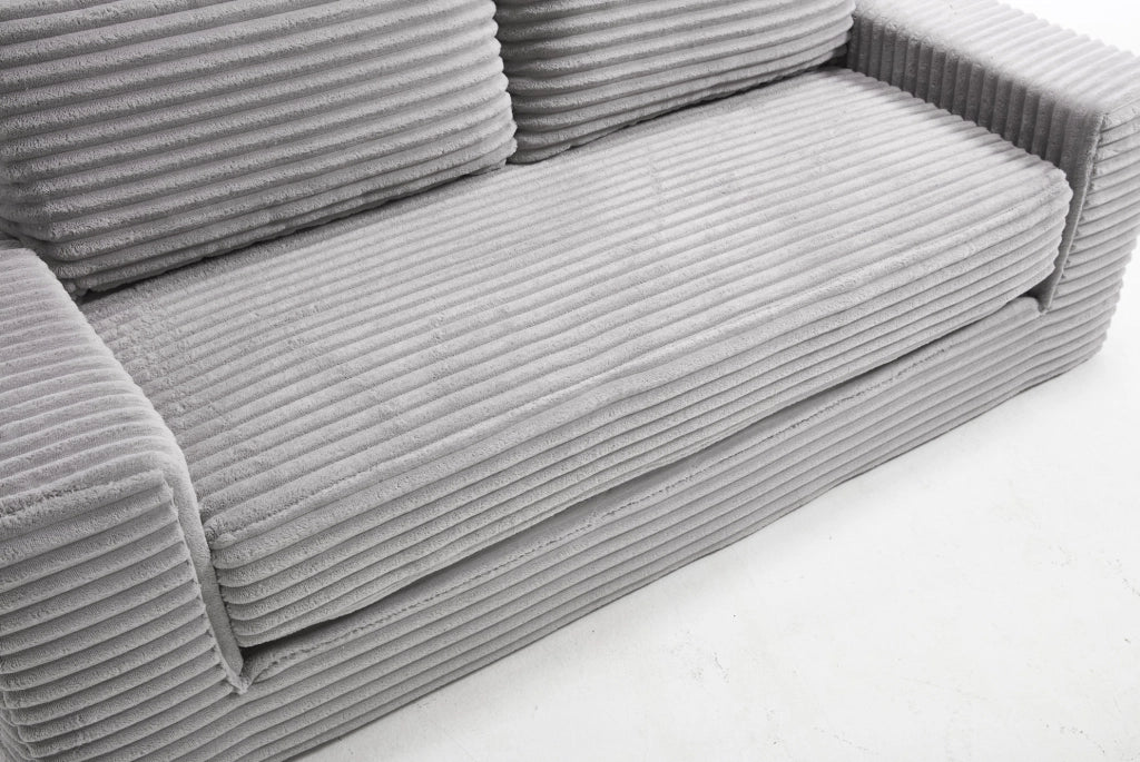DIVANO LETTO 2 in 1 Compatto in Tessuto a Coste Grigio Chiaro