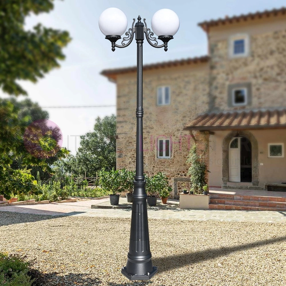 ORIONE ANTRACITE Lampione a 2 luci per Esterno Giardino con sfere globi policarbonato d.25