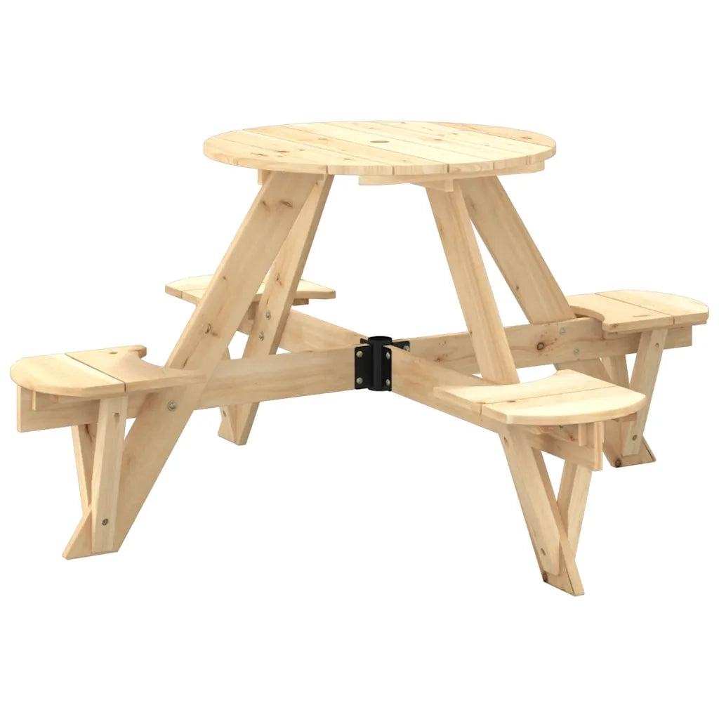 Tavolino da Giardino | Tavolo da Picnic per 4 Bambini Rotondo con Foro in Legno Abete