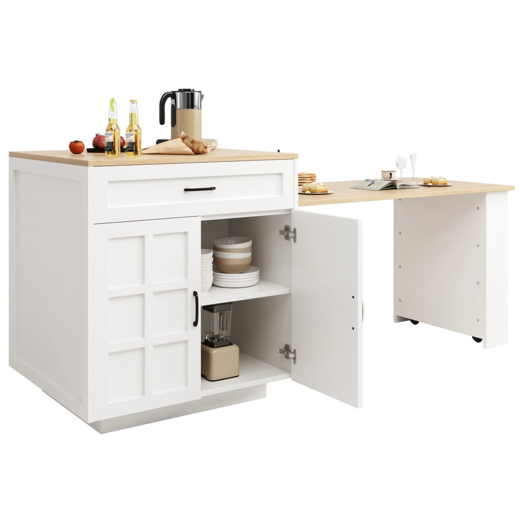 Tavolo bar allungabile con contenitore in MDF bianco, 133-202 cm