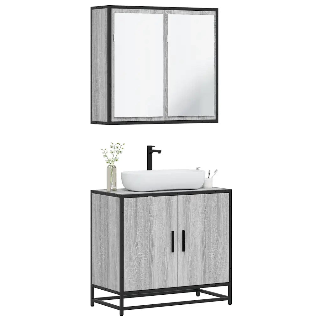 Set Mobili da Bagno 2 pz Grigio Sonoma in Legno Multistrato