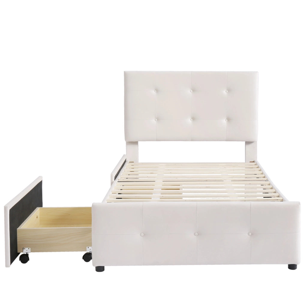 Letto imbottito 90x200 cm con cassetto; velluto beige (Senza materasso)