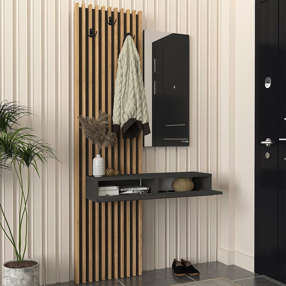 Mobile Ingresso Elois Antracite e Rovere con Specchio e Appendiabiti