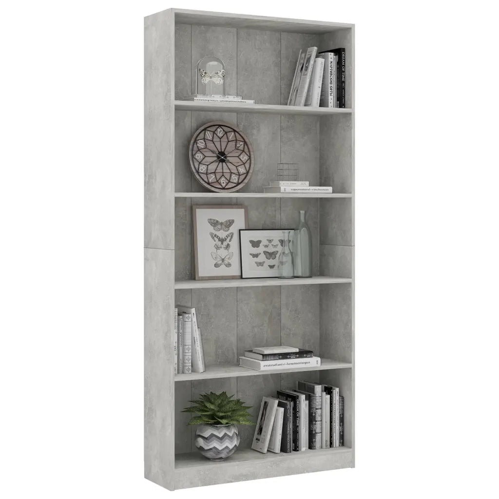Libreria 5 Ripiani Grigio Cemento 80x24x175cm Legno Multistrato 800922